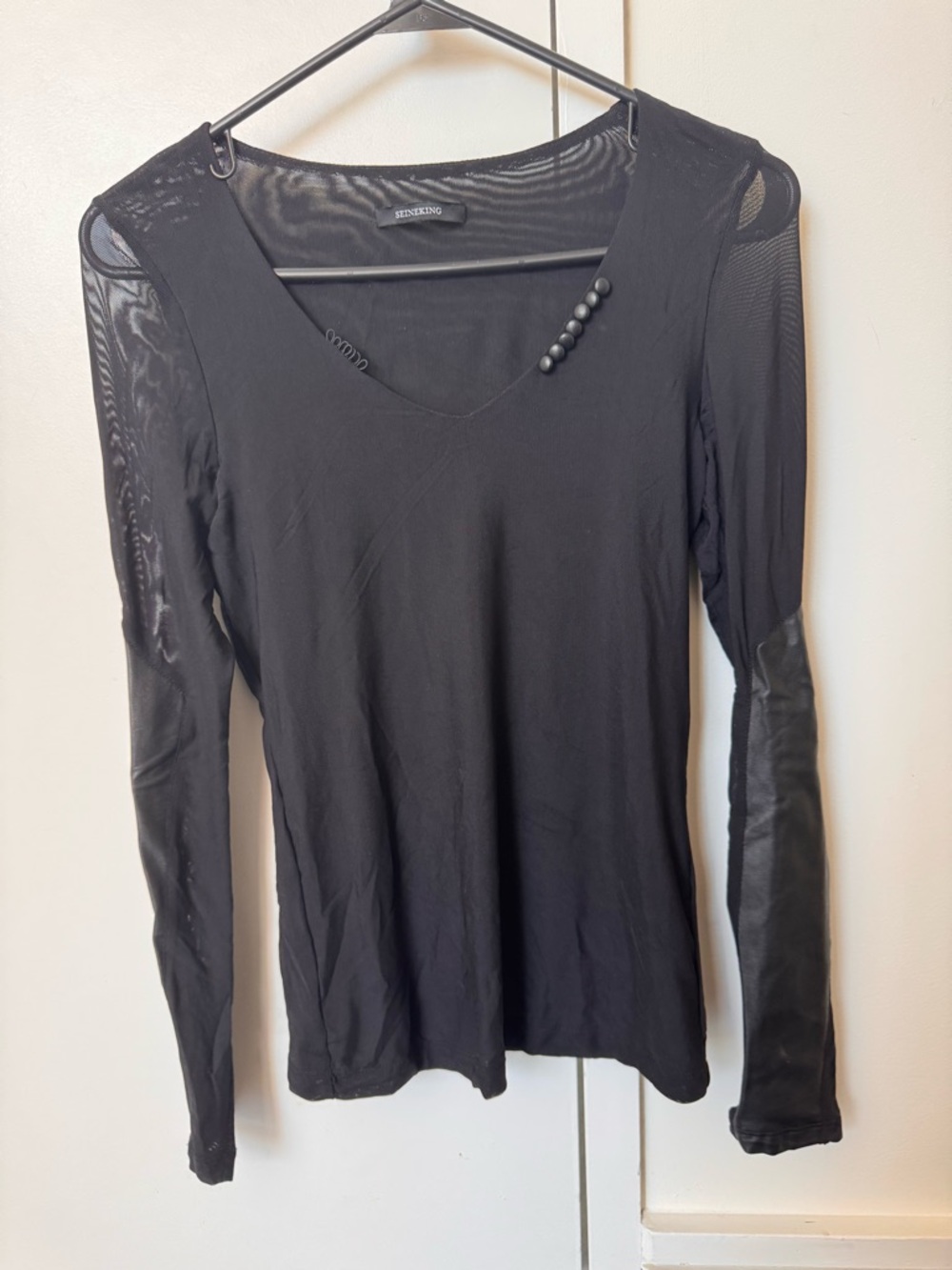 Sheer-Panel Black Long-Sleeve Top size 40(fits XS)